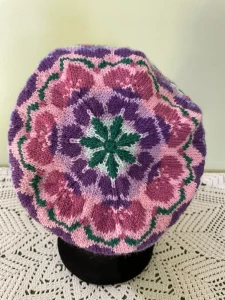 Pink Pansy Knit Hat (1 of a Kind)